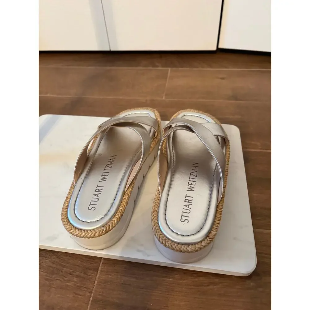 Stuart Weitzman Sandal Roza Lift Metallic Silver Luxury